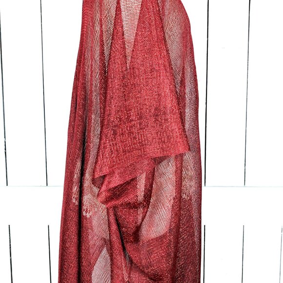 Red metallic mesh fringe kimono cover up - Picture 4 of 7